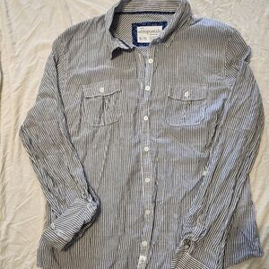 Aeropostale Womens Blue and White Striped Button Down Shirt